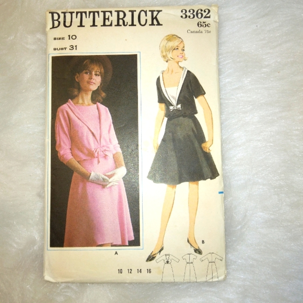 BUTTERICK 3362 sz 10 Vintage Misses One Piece Dress 1960s